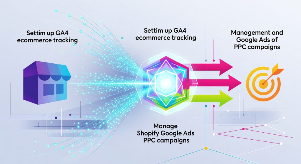 Configuration GA4 e-commerce et pilotage Google Ads Shopify